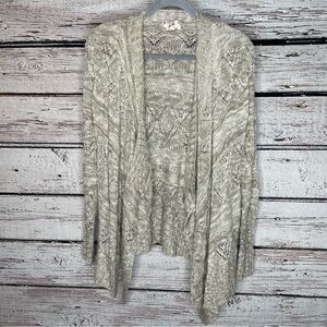 Hippie‎ Rose Open Cardigan Sweater XS Crochet Long Sleeves Longer Front Beige